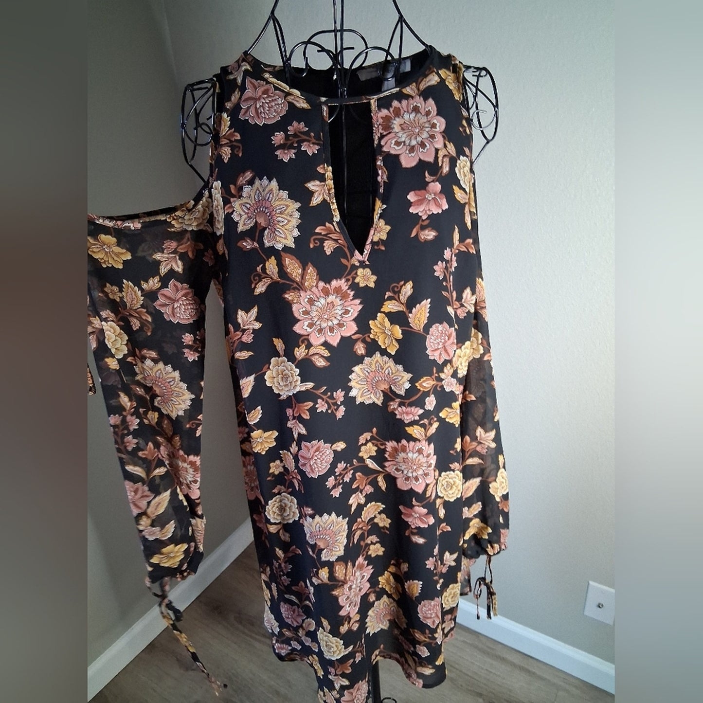 Floral Black off-shoulder dress
