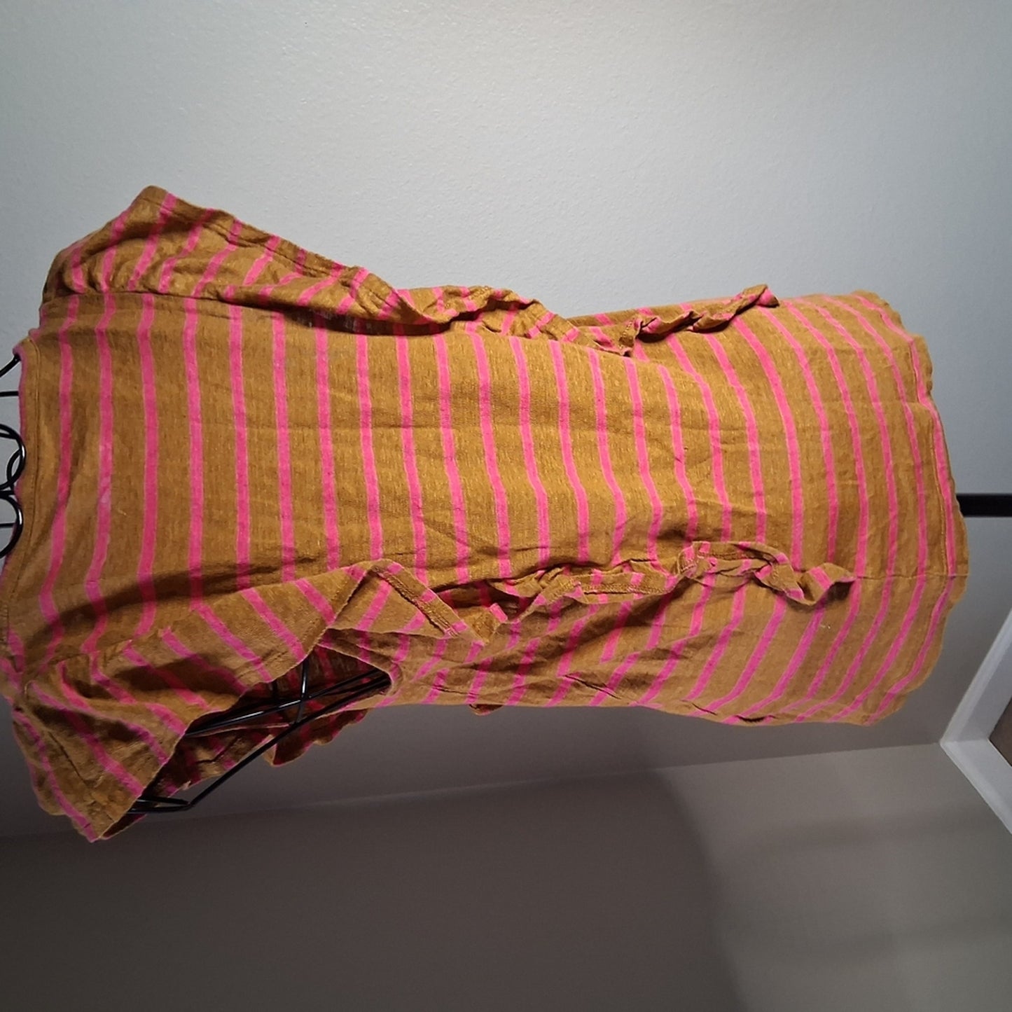 Striped Pink and Yellow Ruffle Sleeve Top