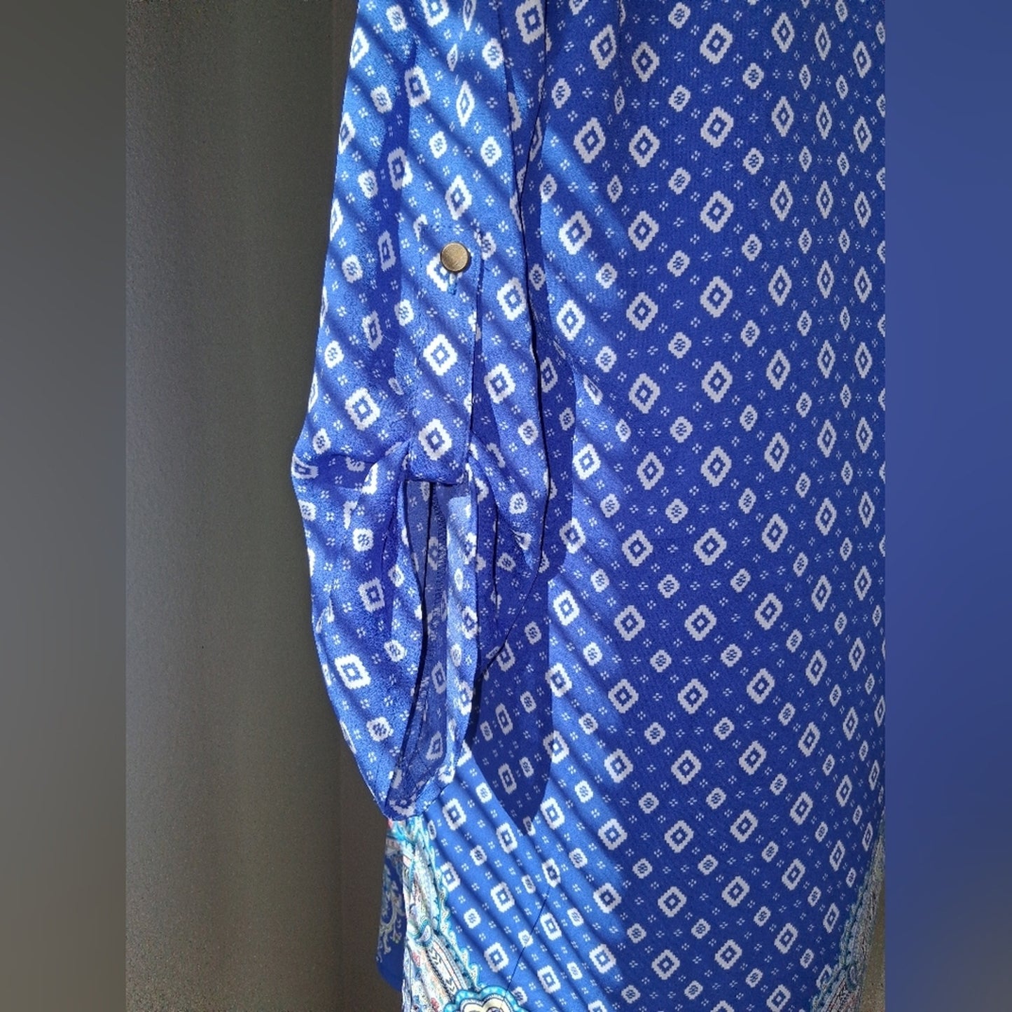 Blue Patterned Long Sleeve Top