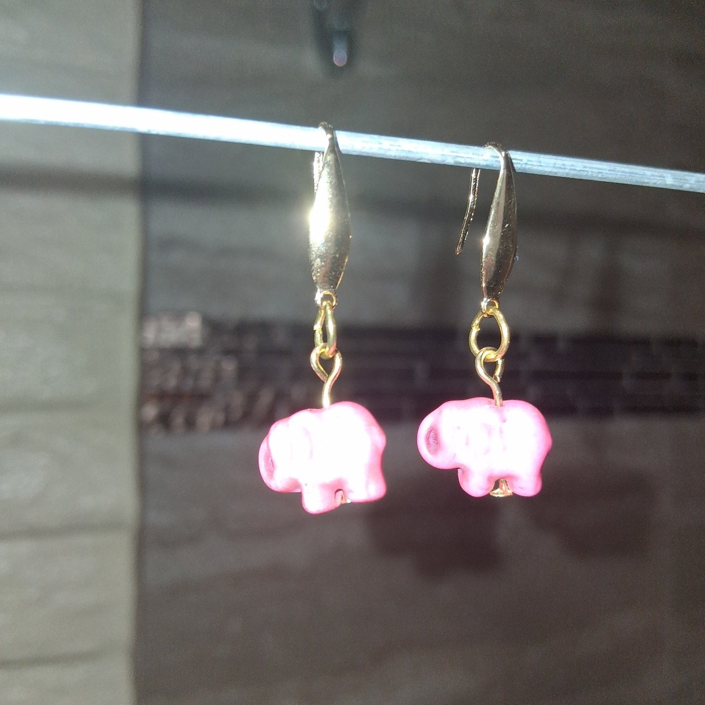 Super Cute Light Pink And Gold Elephant Earrings Boho Minimalist