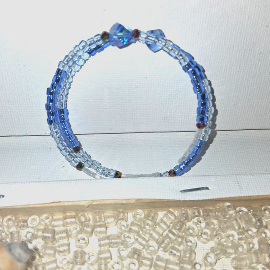 Blue Beaded Wrap Bracelet OSFA Boho Pixie Gypsy