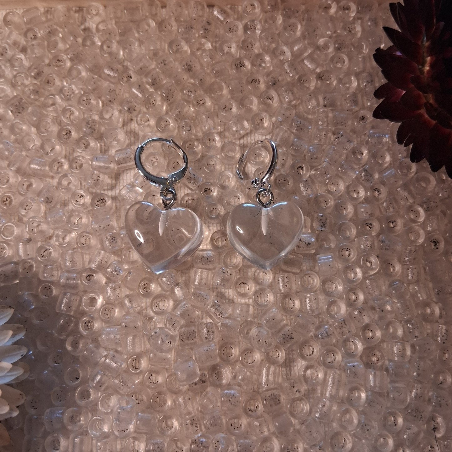 Clear Acrylic Heart Earrings, Silver Circle Leverback Clasps