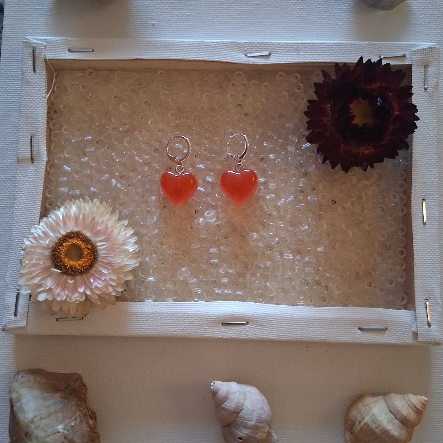 Red ORANGE Resin HEART EARINGS CUTE Valentines Day Silver Circle Leverback Clasp