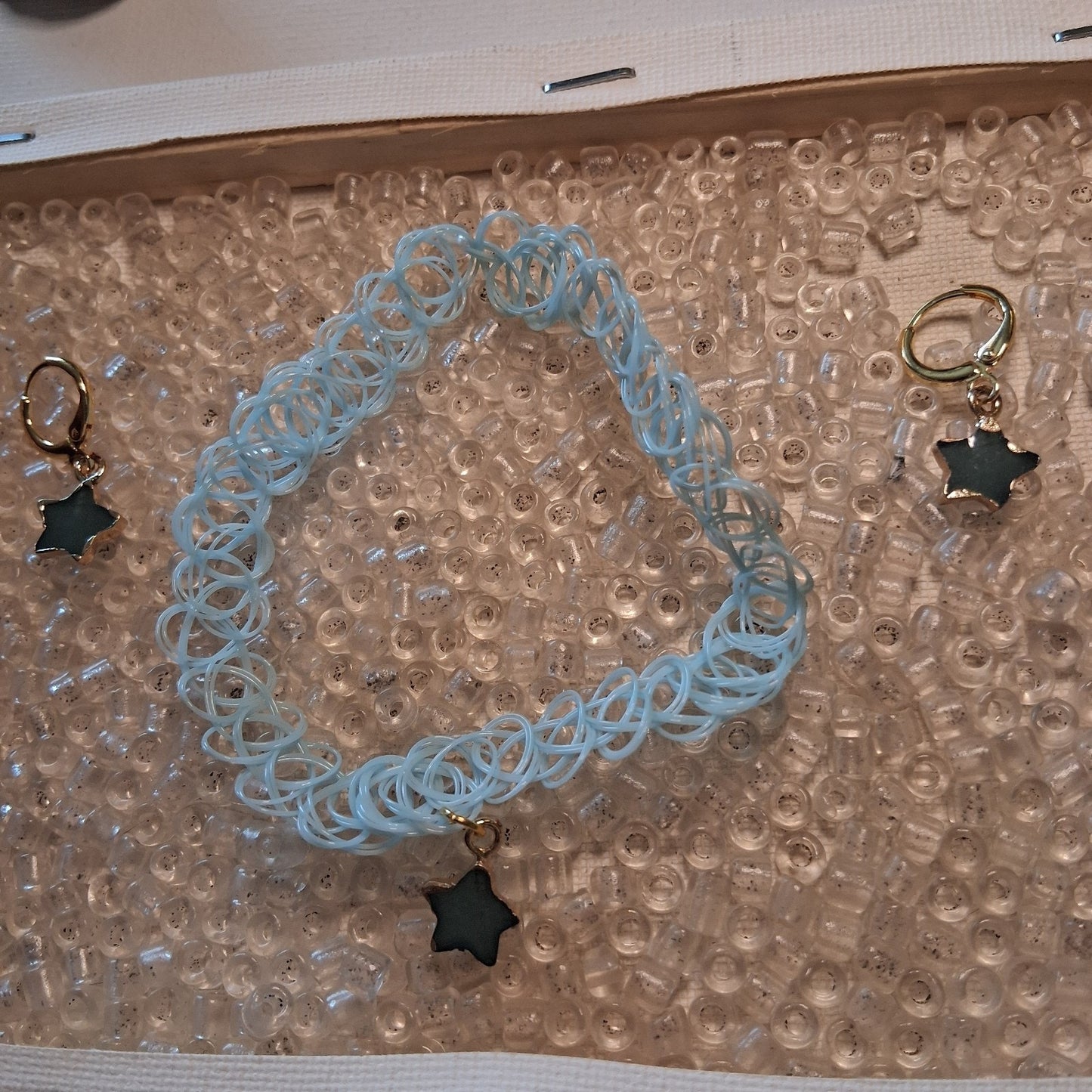 Blue Charming Star Elastic Choker Necklace And Earring Set
