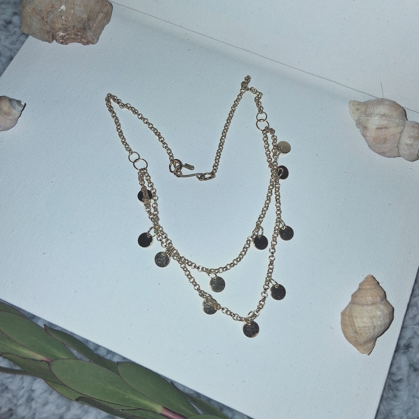 Gold Boho Necklace Gypsy Disc Charms Dangle Dance Dress Up Necklace Handmade