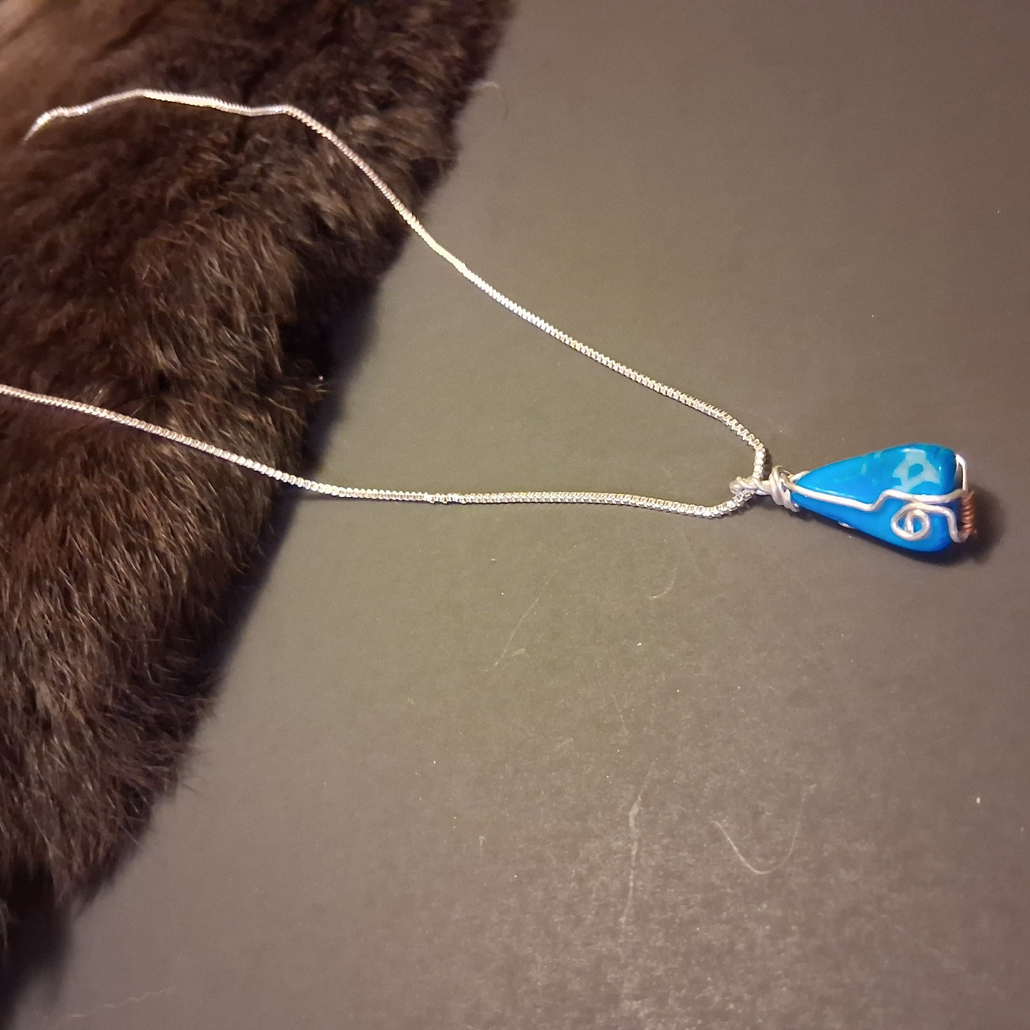 Blue Turquoise Silver wire wrap necklace