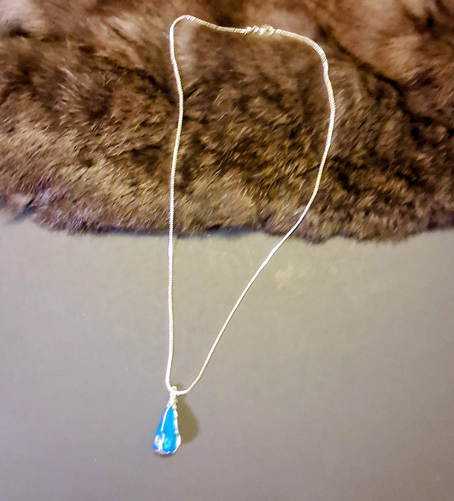 Blue Turquoise Silver wire wrap necklace