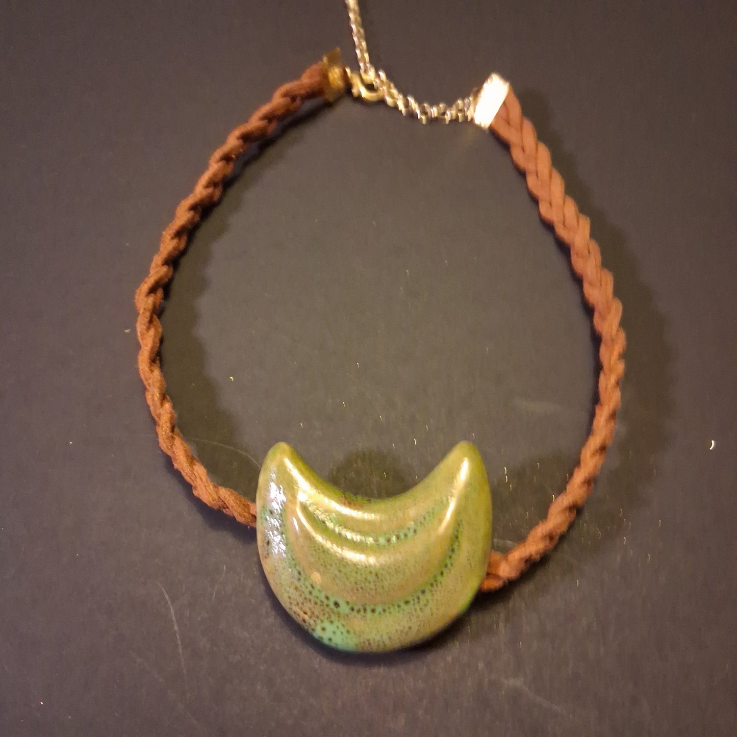 Unique hand braided ceramic moon charm chocker necklace