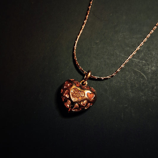 Brassy Copper heart pendant chain necklace
