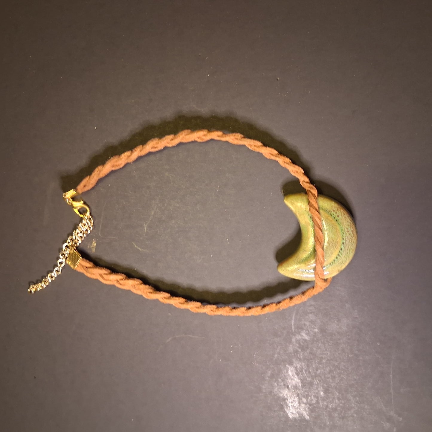 Unique hand braided ceramic moon charm chocker necklace