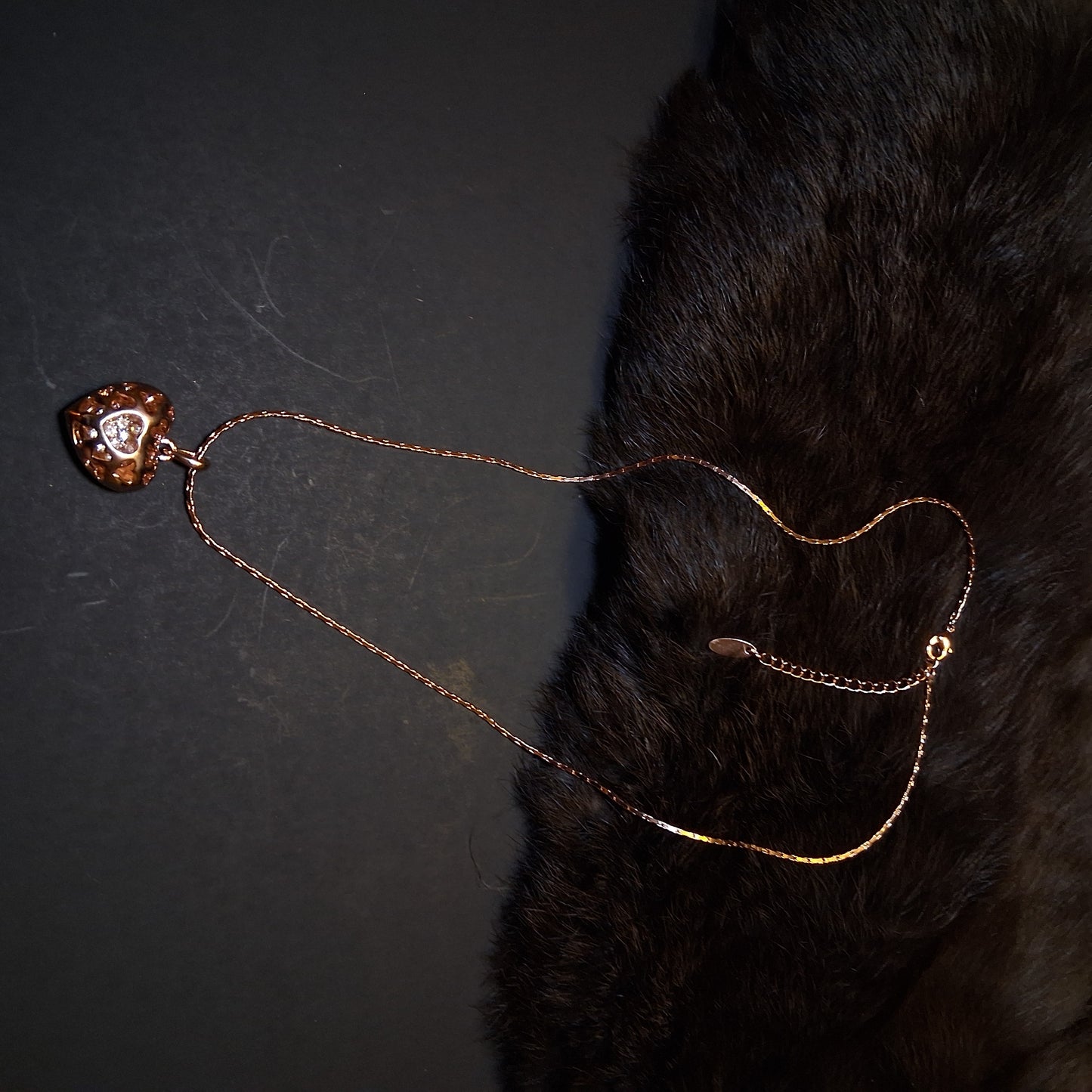 Brassy Copper heart pendant chain necklace