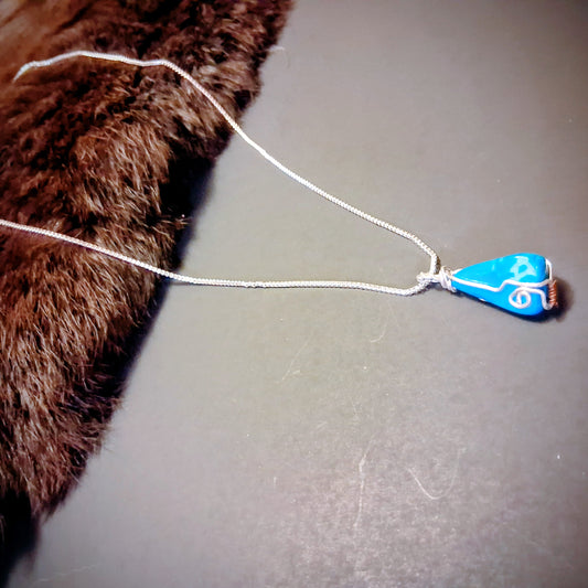 Blue Turquoise Silver wire wrap necklace