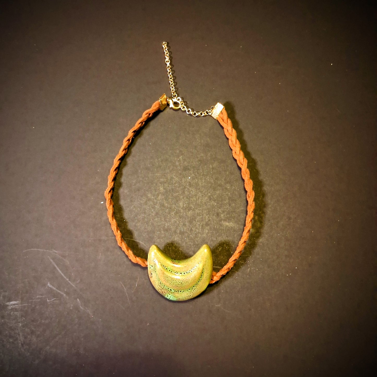 Unique hand braided ceramic moon charm chocker necklace