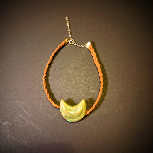Unique hand braided ceramic moon charm chocker necklace