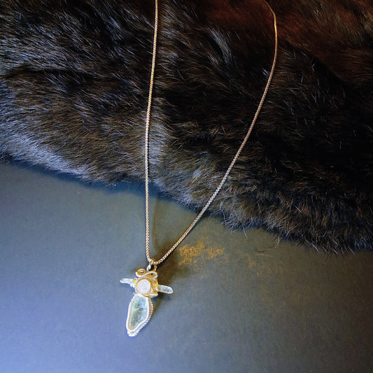 Silver Wire Wrap Quarts Crystal Chain Necklace cross spirit