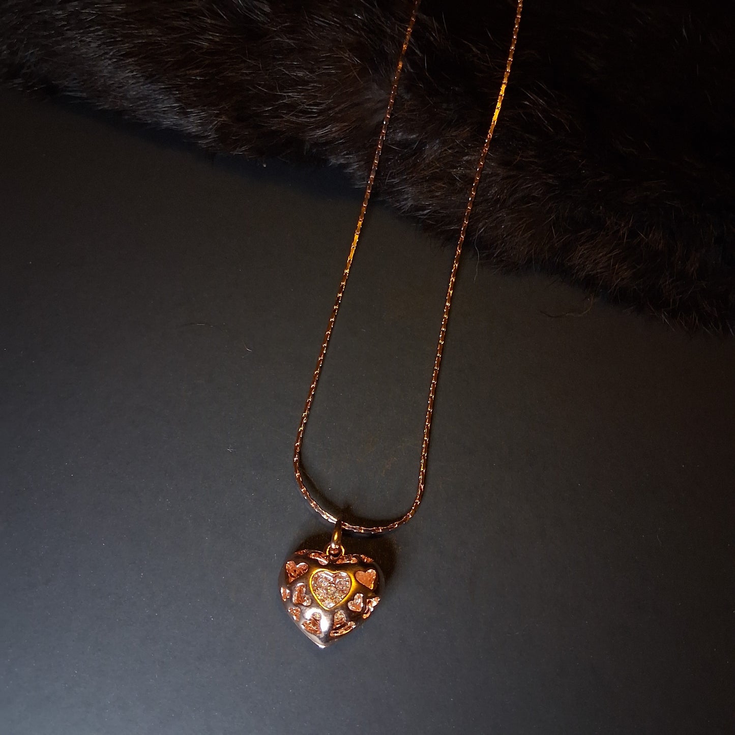 Brassy Copper heart pendant chain necklace