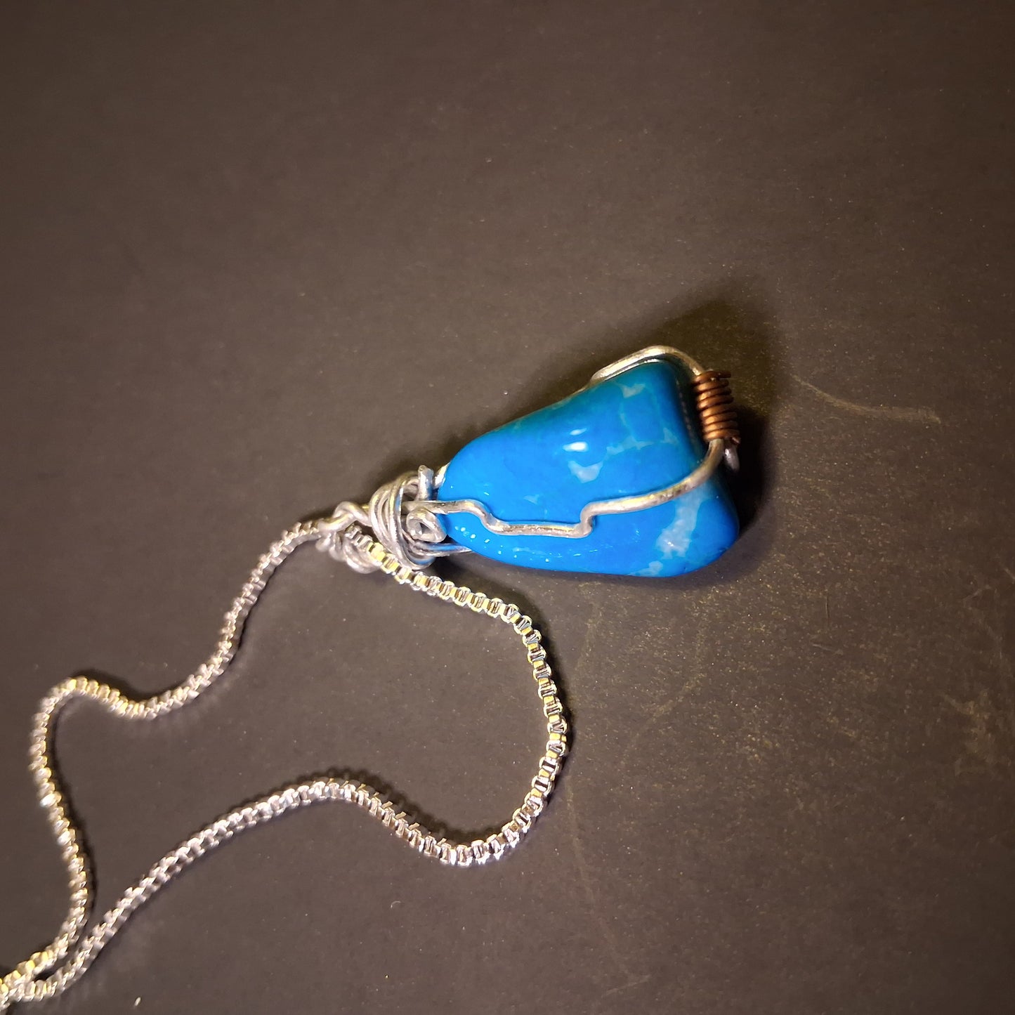 Blue Turquoise Silver wire wrap necklace