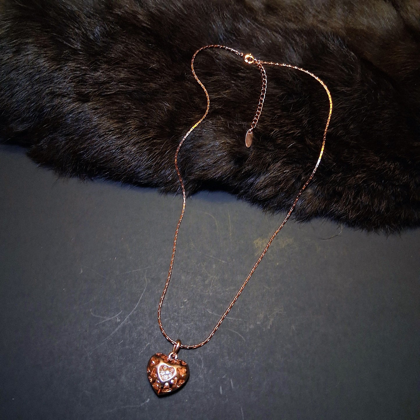 Brassy Copper heart pendant chain necklace