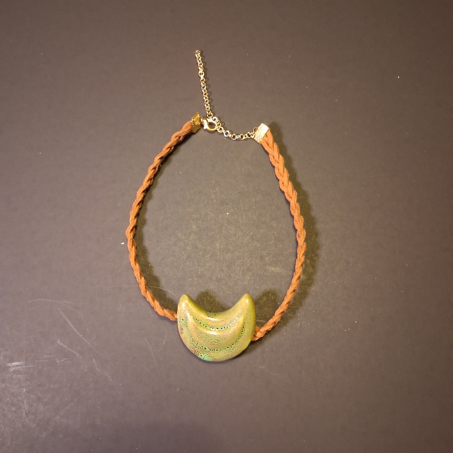 Unique hand braided ceramic moon charm chocker necklace